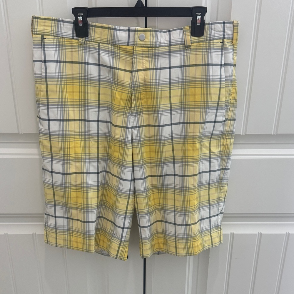 Nike Yellow and Gray Plaid Men's Flat Front Shorts